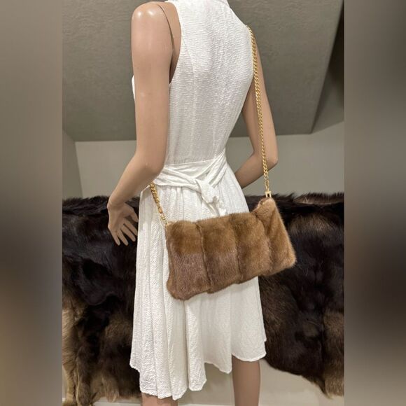 Natural Mink Fur Soft Slouchy Bag/Shoulder Bag/Crossbody & Fur Flower Bag Charm - Picture 12 of 16